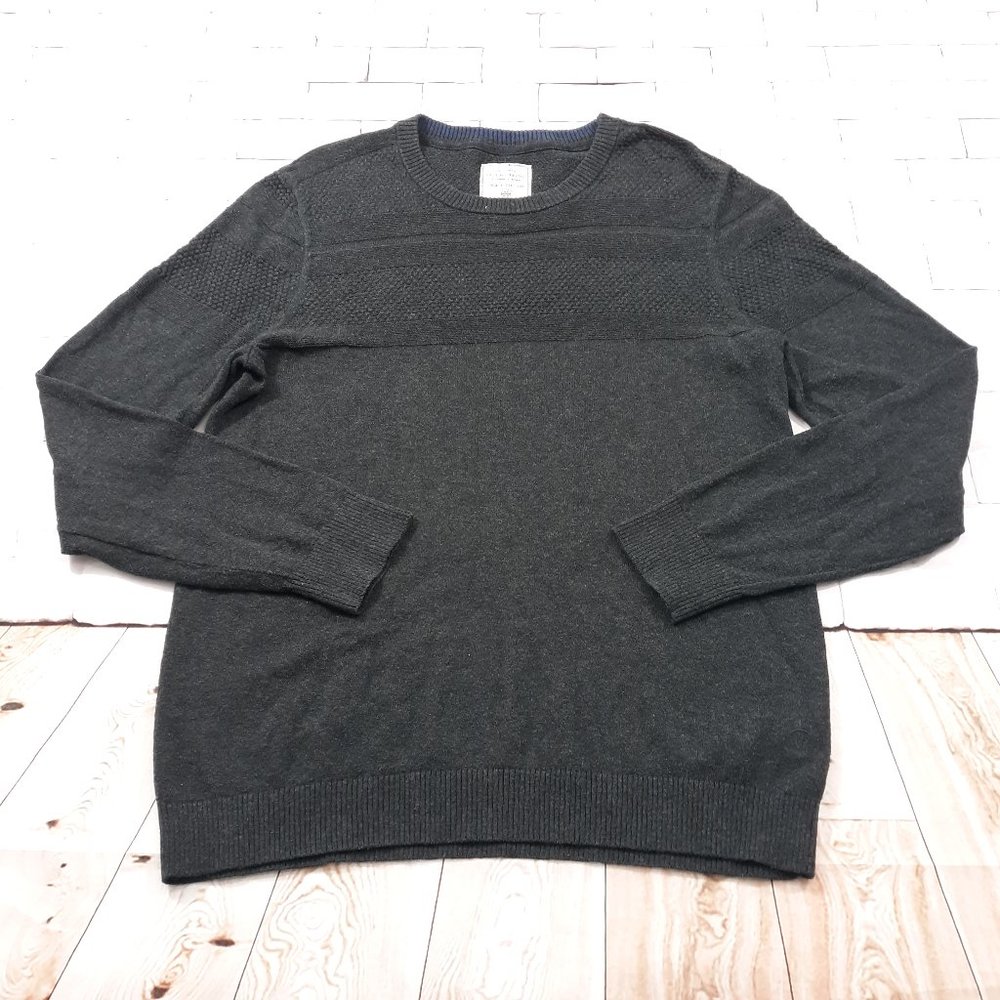 Fat Face Sweater Crew Neck‎ Mens Size Large Cotton Cashmere Blend Charcoal Gray